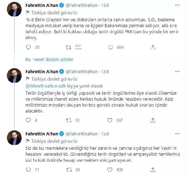 Cumhurbaşkanlığı İletişim Başkanı Altun'dan, Selahattin Demirtaş'ın ifadelerine ilişkin açıklama Açıklaması Cumhurbaşkanlığı İletişim Başkanı Altun'dan, Selahattin Demirtaş'ın ifadelerine ilişkin açıklama Açıklaması