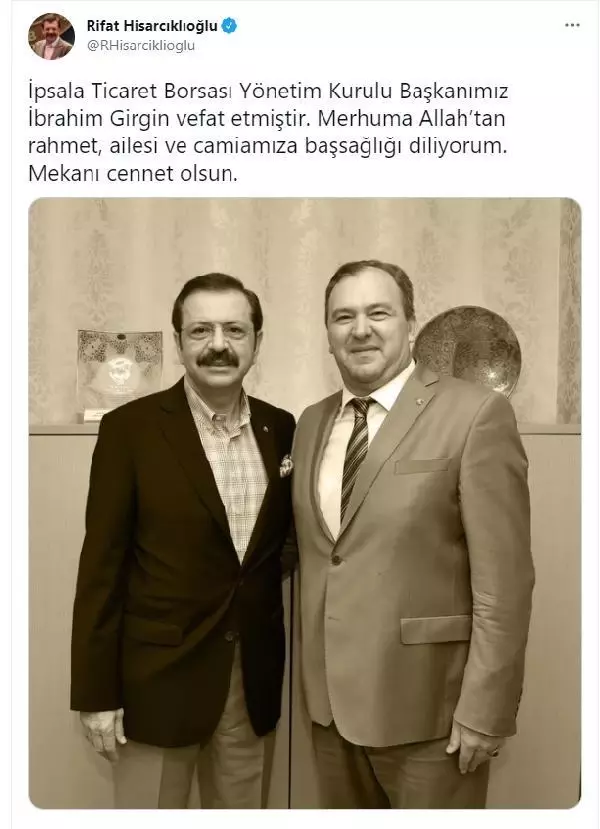İpsala Ticaret Borsası Başkanı Girgin, koronavirüsten öldü İpsala Ticaret Borsası Başkanı Girgin, koronavirüsten öldü