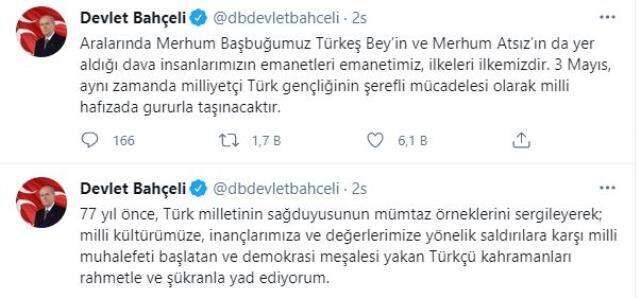MHP'nin 3 Mayıs'ı Milliyetçiler Günü olarak kutlamasının ardından tüm gözlerin çevrildiği Bahçeli'den açıklama geldi MHP'nin 3 Mayıs'ı Milliyetçiler Günü olarak kutlamasının ardından tüm gözlerin çevrildiği Bahçeli'den açıklama geldi