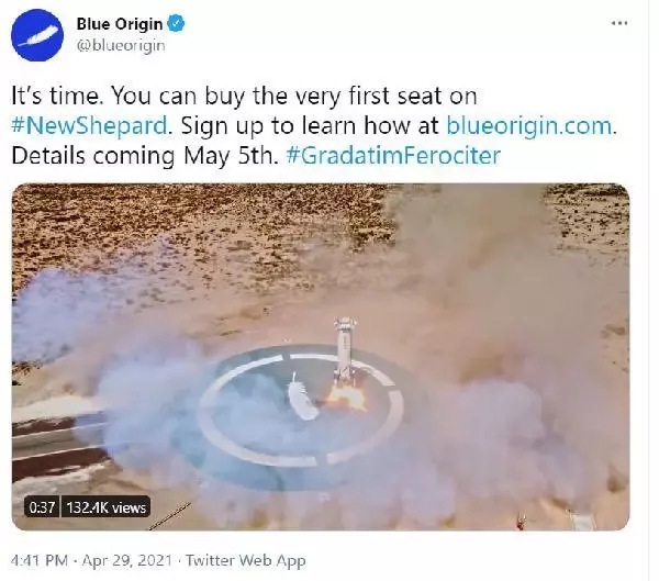 BLUE ORIGIN, UZAY TURİZMİ ROKETİ İÇİN BİLET SATIŞINA BAŞLIYOR BLUE ORIGIN, UZAY TURİZMİ ROKETİ İÇİN BİLET SATIŞINA BAŞLIYOR
