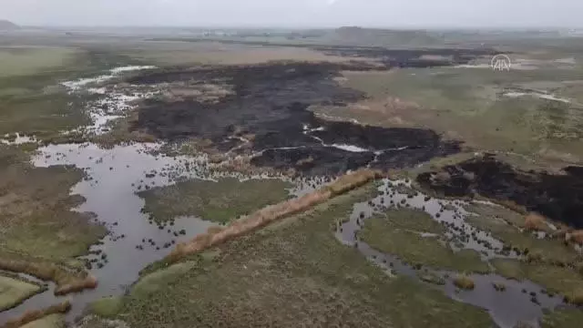 Koruma altında bulunan Ekşisu Sazlık Alanı'ndaki yangın söndü Koruma altında bulunan Ekşisu Sazlık Alanı'ndaki yangın söndü
