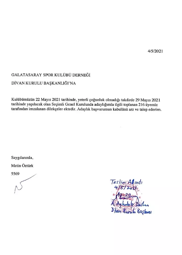 Metin Öztürk resmen Galatasaray başkan adayı Metin Öztürk resmen Galatasaray başkan adayı