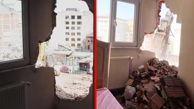 Yıkım sırasında bitişikteki evin duvarı delindi, yatak odası molozla doldu Yıkım sırasında bitişikteki evin duvarı delindi, yatak odası molozla doldu
