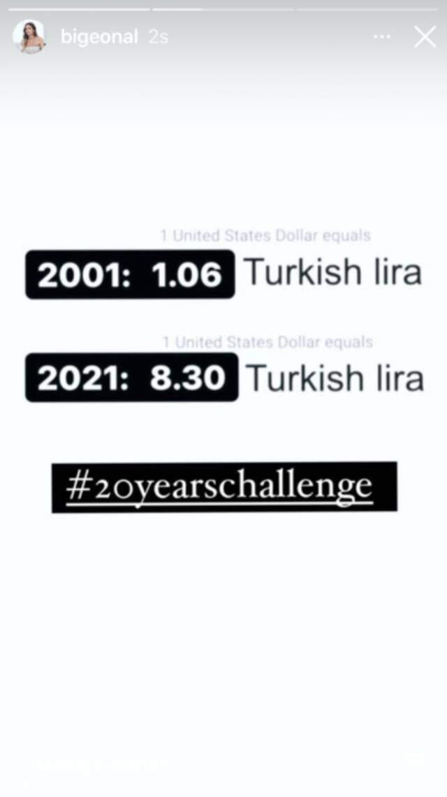 20'li yaş akımına katılan Bige Önal, kendi fotoğrafı yerine doların 2001 yılındaki kurunu paylaştı 20'li yaş akımına katılan Bige Önal, kendi fotoğrafı yerine doların 2001 yılındaki kurunu paylaştı