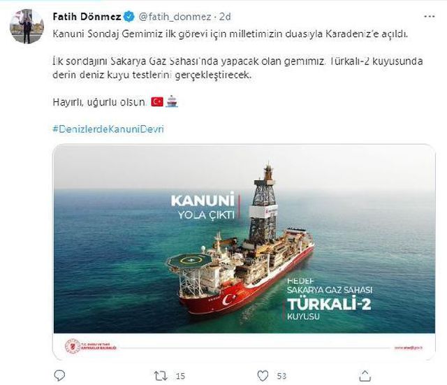 Kanuni sondaj gemisi ilk görevi için Karadeniz'e açıldı