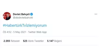 Milliyetçi Hareket Partisi: Devlet Bahçeli'den 'Habertürk TV izlemiyorum' paylaşımı dikkat çekti Milliyetçi Hareket Partisi: Devlet Bahçeli'den 'Habertürk TV izlemiyorum' paylaşımı dikkat çekti