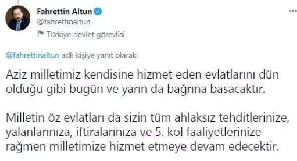 Son Dakika | Cumhurbaşkanlığı İletişim Başkanı Altun'dan, CHP'li Erdoğdu'nun Cumhurbaşkanı Erdoğan'a yönelik sözlerine tepki Açıklaması Son Dakika | Cumhurbaşkanlığı İletişim Başkanı Altun'dan, CHP'li Erdoğdu'nun Cumhurbaşkanı Erdoğan'a yönelik sözlerine tepki Açıklaması