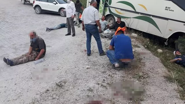 İşçi servisi midibüsü kayalıklara çarptı: 14 yaralı İşçi servisi midibüsü kayalıklara çarptı: 14 yaralı