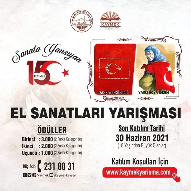'Sanata Yansıyan 15 Temmuz' el sanatları yarışmasına başvurular başladı 'Sanata Yansıyan 15 Temmuz' el sanatları yarışmasına başvurular başladı
