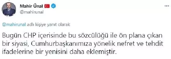 Mahir Ünal: Seçilmiş devlet başkanını tehdit etmenin bir bedeli olduğunu bilmeliler Mahir Ünal: Seçilmiş devlet başkanını tehdit etmenin bir bedeli olduğunu bilmeliler