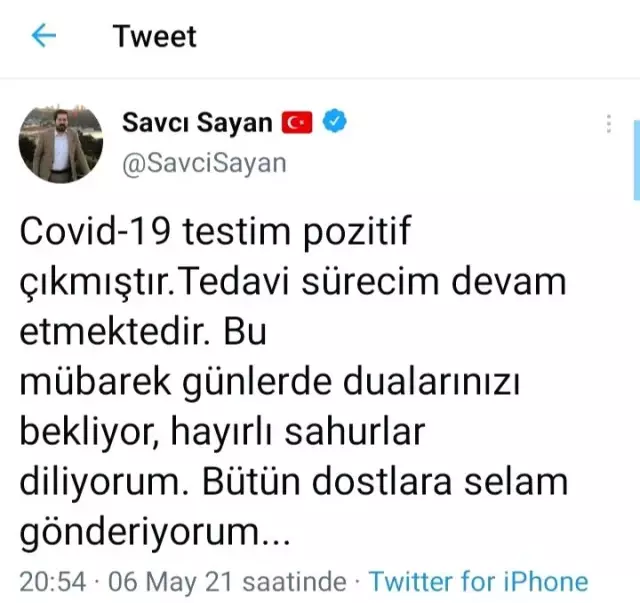 Ağrı Belediye Başkanı Sayan Covid-19'a yakalandı Ağrı Belediye Başkanı Sayan Covid-19'a yakalandı