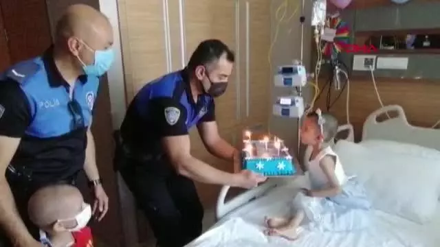 Polisten, lösemi tedavisi gören minik Miray'a doğum günü sürprizi