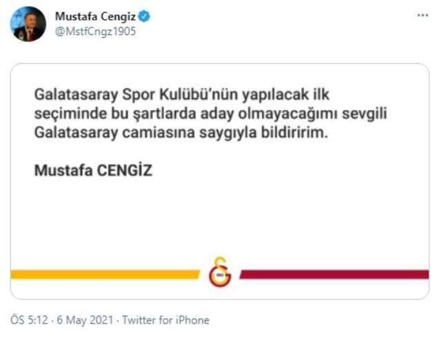 Son Dakika: Galatasaray Başkanı Mustafa Cengiz önümüzdeki Olağan Kurul Genel Seçiminde başkan adayı olmayacak Son Dakika: Galatasaray Başkanı Mustafa Cengiz önümüzdeki Olağan Kurul Genel Seçiminde başkan adayı olmayacak