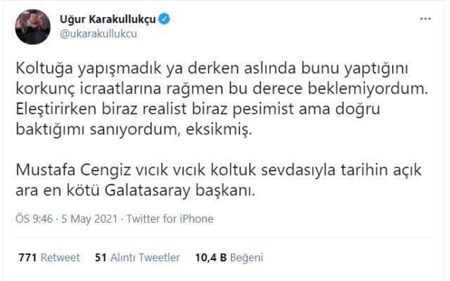 Ünlü yorumcu Karakullukçu'dan Başkan Cengiz'e sert sözler: Vıcık vıcık koltuk sevdalısı, tarihin en kötü başkanı Ünlü yorumcu Karakullukçu'dan Başkan Cengiz'e sert sözler: Vıcık vıcık koltuk sevdalısı, tarihin en kötü başkanı