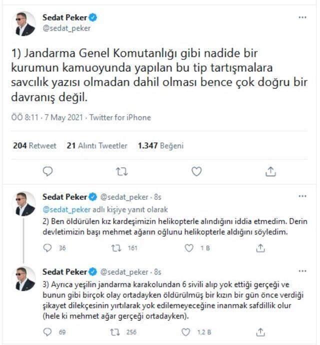 Sedat Peker'den Jandarma'ya 'Yeşil' hatırlatmalı yanıt: Buna inanmak safdillik olur Sedat Peker'den Jandarma'ya 'Yeşil' hatırlatmalı yanıt: Buna inanmak safdillik olur