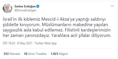Emine Erdoğan: Filistinli kardeşlerimizin her zaman yanındayız Emine Erdoğan: Filistinli kardeşlerimizin her zaman yanındayız