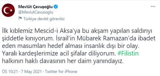 Mescid-i Aksa'da namaz kılan cemaate saldıran İsrail polisine Türkiye'den tepkiler peş peşe geldi