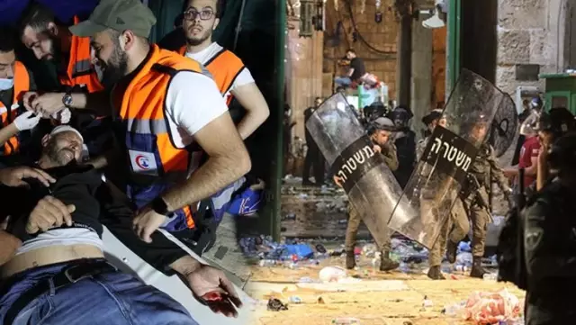 İsrail polisinden Mescid-i Aksa'da namaz kılan cemaate saldırı: 205 yaralı İsrail polisinden Mescid-i Aksa'da namaz kılan cemaate saldırı: 205 yaralı