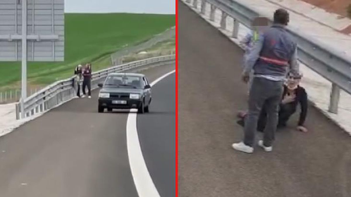 Otoyol kenarında kadına şiddet! Yanındaki kız çocuğuna aldırmadan acımasızca darbetti