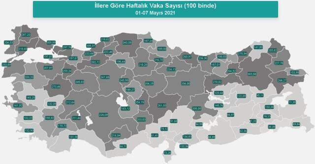 İl il koronavirüs vaka sayıları kaçtır? 1-7 Mayıs İl il güncel koronavirüs risk haritası ve haftalık vaka sayıları açıklandı mı? İl il koronavirüs vaka sayıları kaçtır? 1-7 Mayıs İl il güncel koronavirüs risk haritası ve haftalık vaka sayıları açıklandı mı?