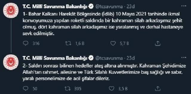Son Dakika: Bahar Kalkanı Harekat bölgesinde 1 askerimiz şehit oldu, 4 askerimiz yaralandı Son Dakika: Bahar Kalkanı Harekat bölgesinde 1 askerimiz şehit oldu, 4 askerimiz yaralandı