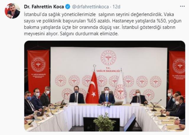 Son Dakika: Sağlık Bakanı Koca: İstanbul'da vaka sayısı ve poliklinik başvuruları yüzde 65 azaldı