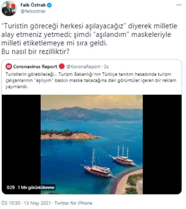 Turizm Bakanlığı'nın 'Ben aşılıyım' videosuna tepkiler peş peşe geldi