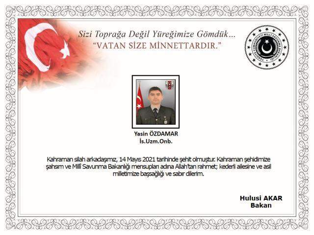 Pençe-Şimşek Harekatı bölgesinde 1 askerimiz şehit oldu