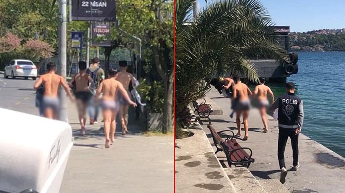 Sarıyer'de denize giren gençler, polisi görünce kıyafetlerini giyinemeden kaçtı
