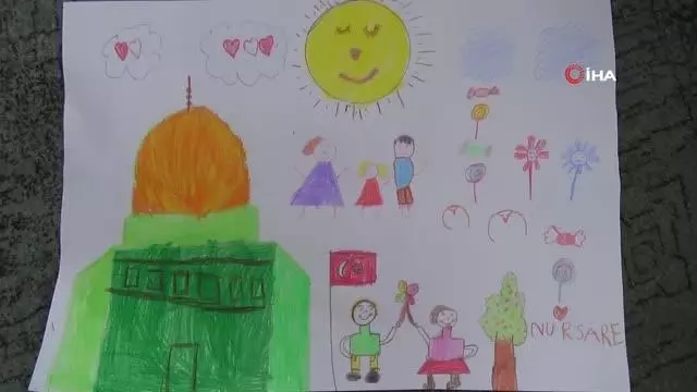 Son dakika haber | - Savaşın çocuklarına bayram resmi çizen minik Nursare: 'Gökyüzünden bomba yağmasın, bayram şekeri yağsın' Son dakika haber | - Savaşın çocuklarına bayram resmi çizen minik Nursare: 'Gökyüzünden bomba yağmasın, bayram şekeri yağsın'