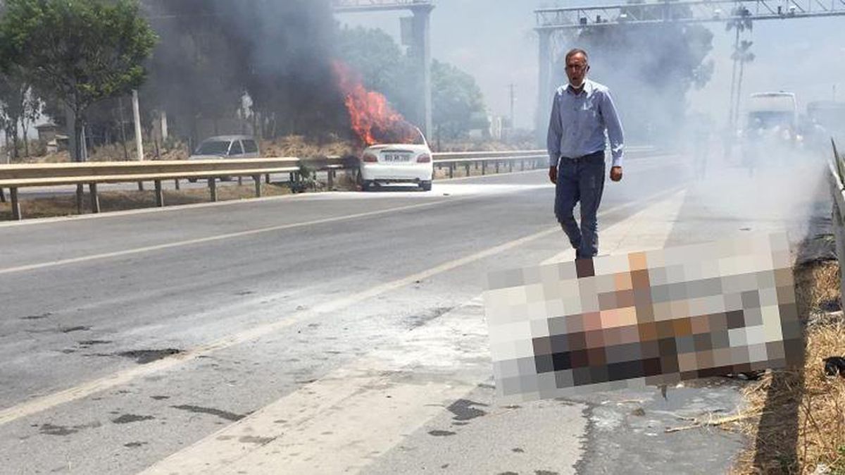 Alevler arasında kalan araçtan yanarak çıkan sürücü, canını zor kurtardı