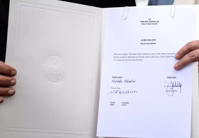Memleket Partisinin kuruluş dilekçesi İçişleri Bakanlığına verildi