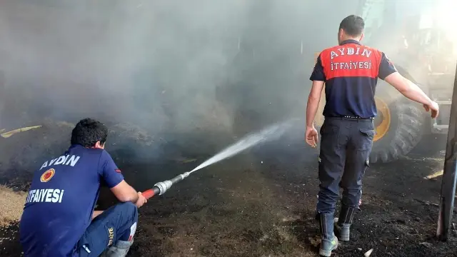 Saman ve yem deposu alevlere teslim oldu Saman ve yem deposu alevlere teslim oldu