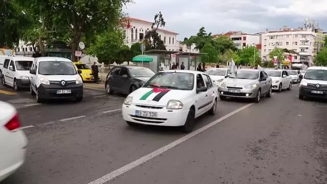 Trakya'da İsrail'in Filistinlilere saldırıları konvoy oluşturularak protesto edildi