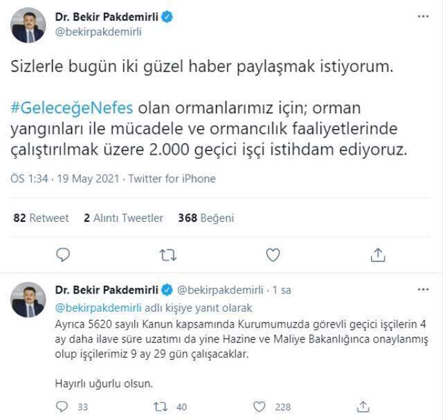 Bakan Pakdemirli sosyal medyadan duyurdu: Ormancılık faaliyeti için 2 bin geçici işçi alınacak