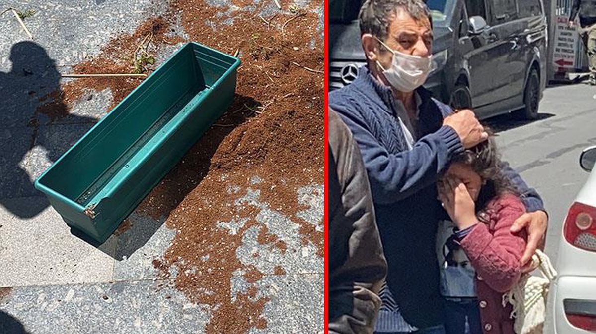 Çocuğuyla yürürken başına saksı düştü, küçük kızın yaşadığı korku yürek burktu