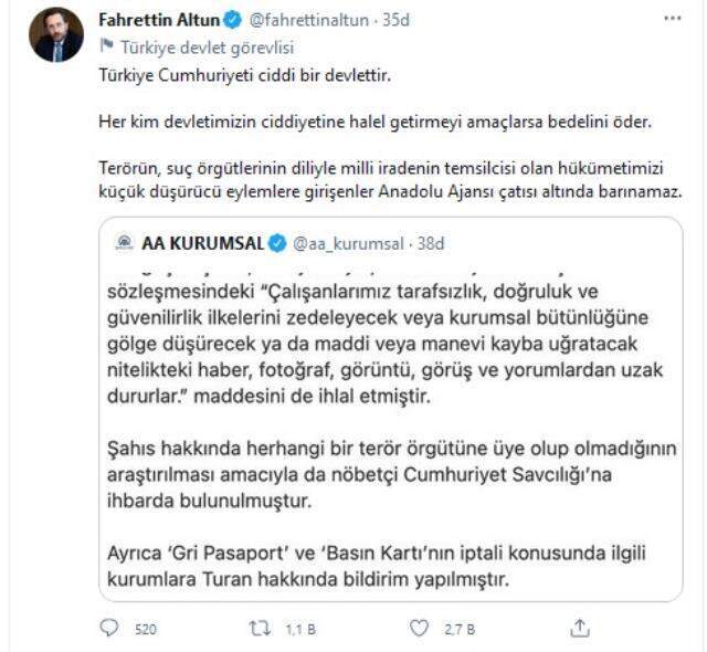 Anadolu Ajansı, iki bakana Sedat Peker sorusu soran muhabirle yollarını ayırdı