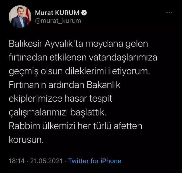 Bakan Kurum: Ayvalık'ta hasar tespit çalışmalarımızı ...