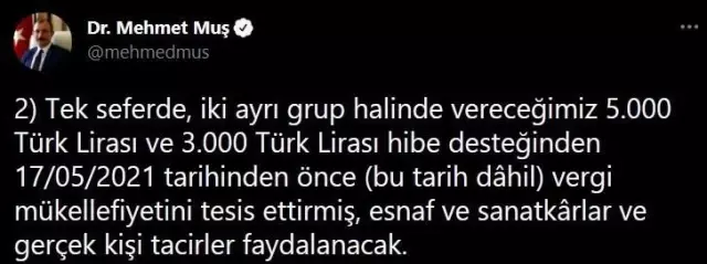 Bakan Muş esnaf destek başvurularının 25 Mayıs'ta başlayacağını duyurdu Bakan Muş esnaf destek başvurularının 25 Mayıs'ta başlayacağını duyurdu
