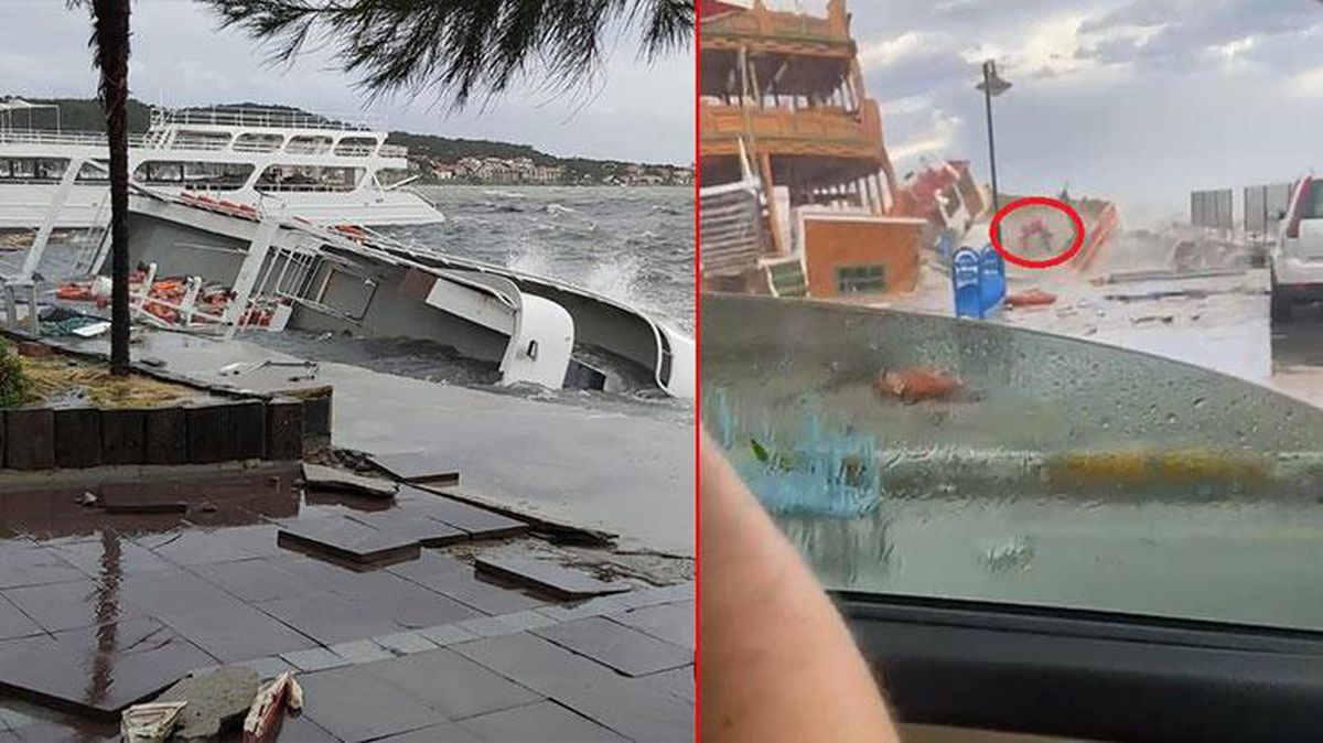 Fırtına Ayvalık'ı esir aldı, 20 tekne battı! Dalgaların beşik gibi salladığı tekneden denize böyle düştü