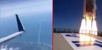 Yolcu uçağından dışarı bakan yolcular gözlerine inanamadı! Fırlatılan roketi anbean kayda aldılar