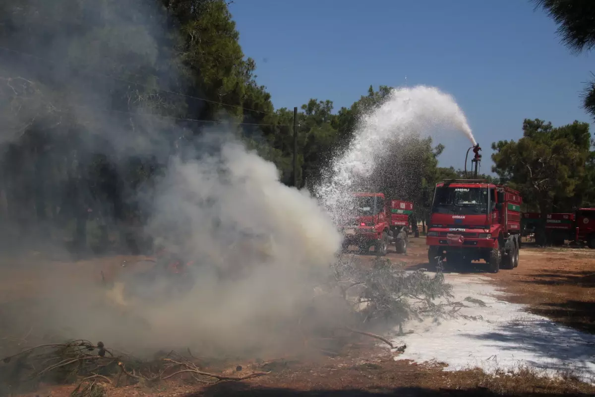 Erdemli'de ormancılardan yangın tatbikatı