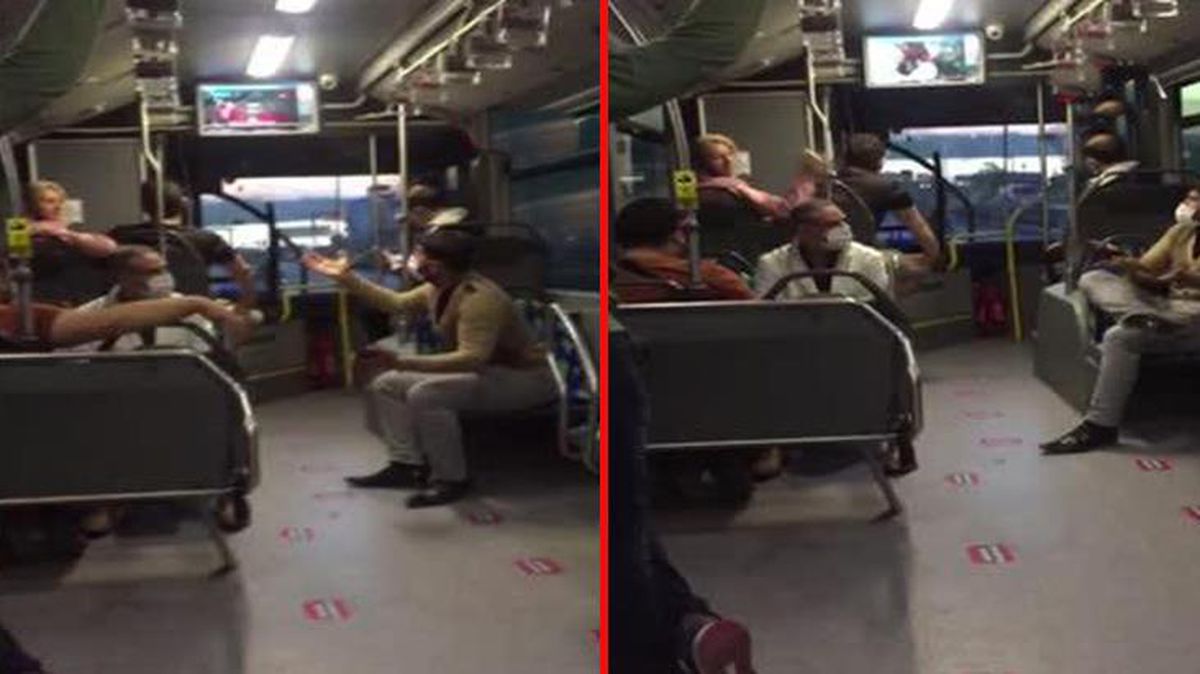 Metrobüste 'bacak bacak üstüne attın' tartışması kameraya böyle yansıdı