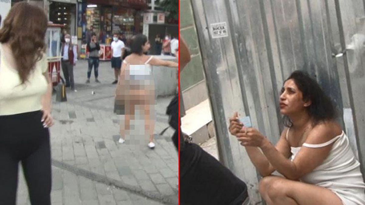 Taksim Meydanı'nda kadınların erkek arkadaş kavgası! Biri, gözaltına alınmamak için soyundu