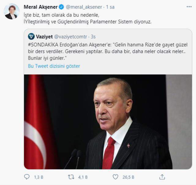 Meral Akşener'den Cumhurbaşkanı Erdoğan'ın 'Gelin hanıma gayet güzel bir ders verildi' sözlerine yanıt
