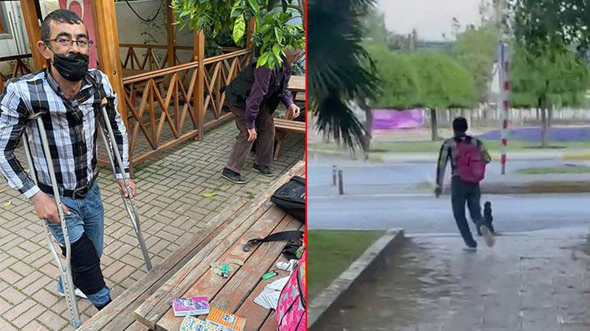 Topallayarak dilenirken yakalandı, serbest bırakılınca koltuk değneklerini unutup koşarak kaçtı