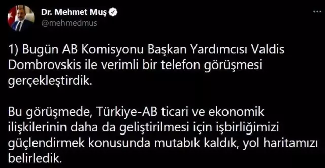 Son dakika haberleri! Bakan Muş, AB Komisyonu Başkan Yardımcısı ile görüştü