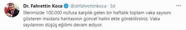 Son Dakika: Sağlık Bakanı Koca, illere göre haftalık vaka haritasını paylaştı! İstanbul'daki düşüş sürüyor