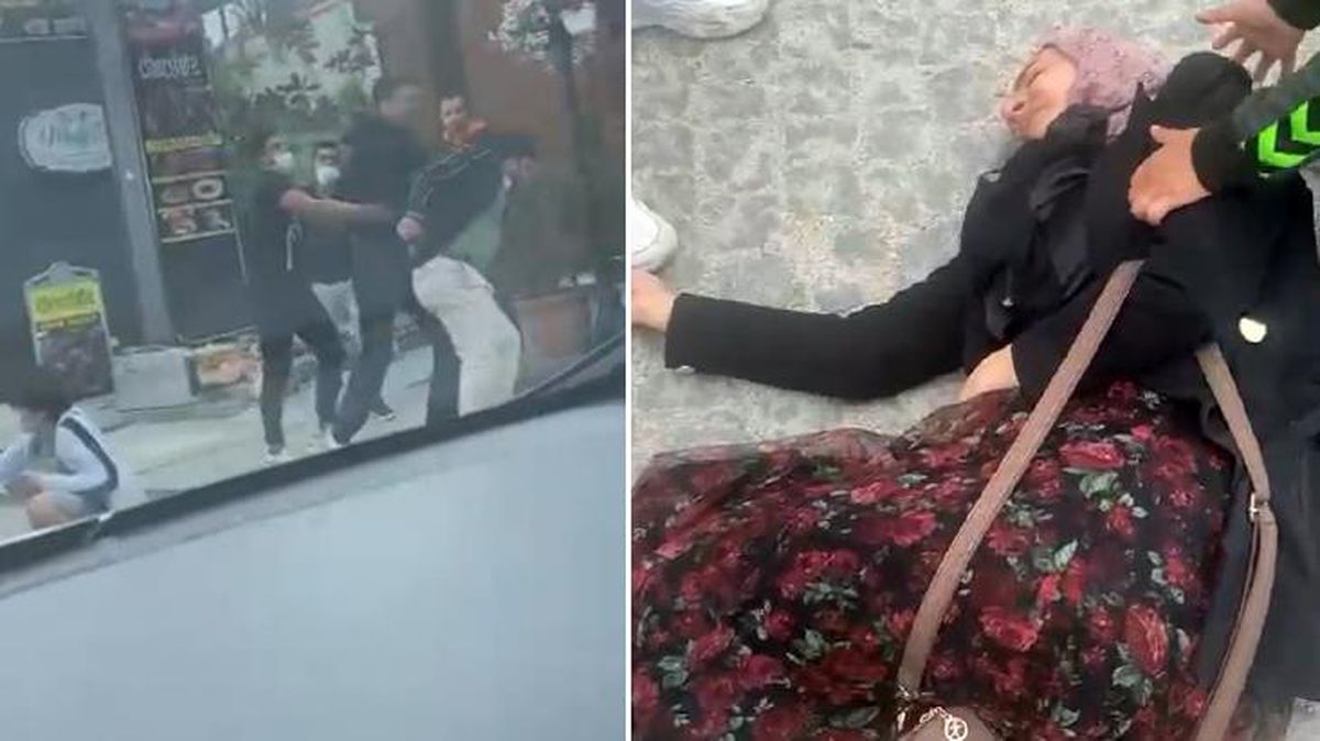 Sokak ortasında karısını döven adama çevredekiler meydan dayağı attı