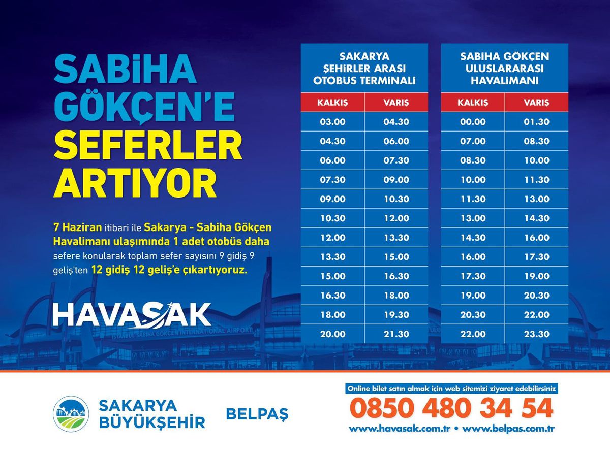 Sabiha Gökçen Havalimanı'na ulaşım sağlayan HAVASAK'ın sefer sayısı artırıldı